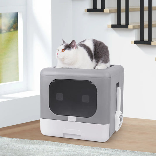 Foldable Top Entry Litter Box with Cat Litter Scoop Drawer