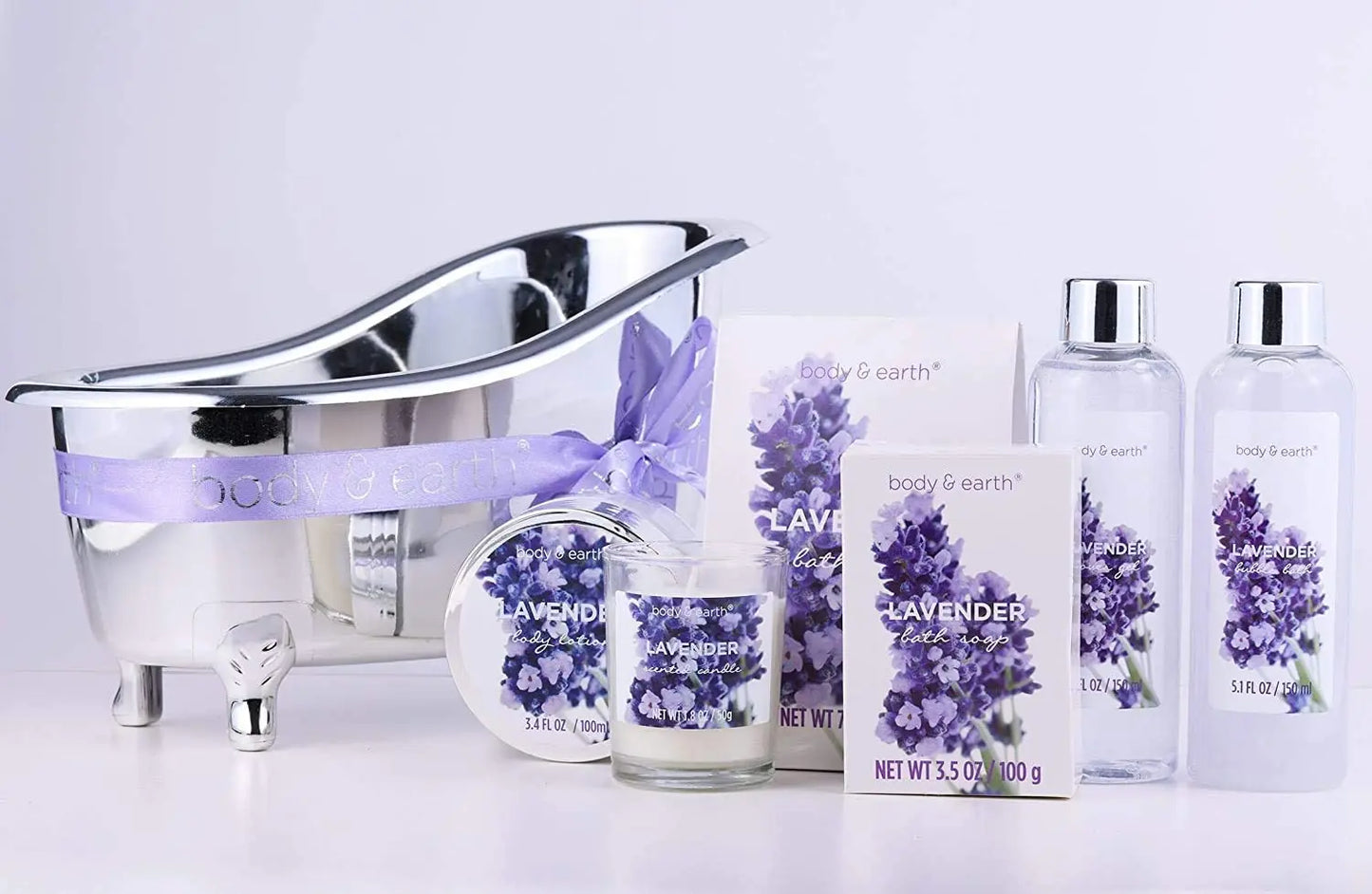 7pcs Bath & Body Set for Women, Calming Lavender Spa Gift Basket