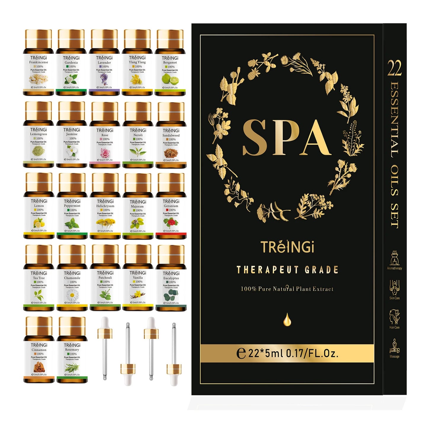 Pure Natural Essential Oils 22pcs Gift Box SPA Set for Skin Hair