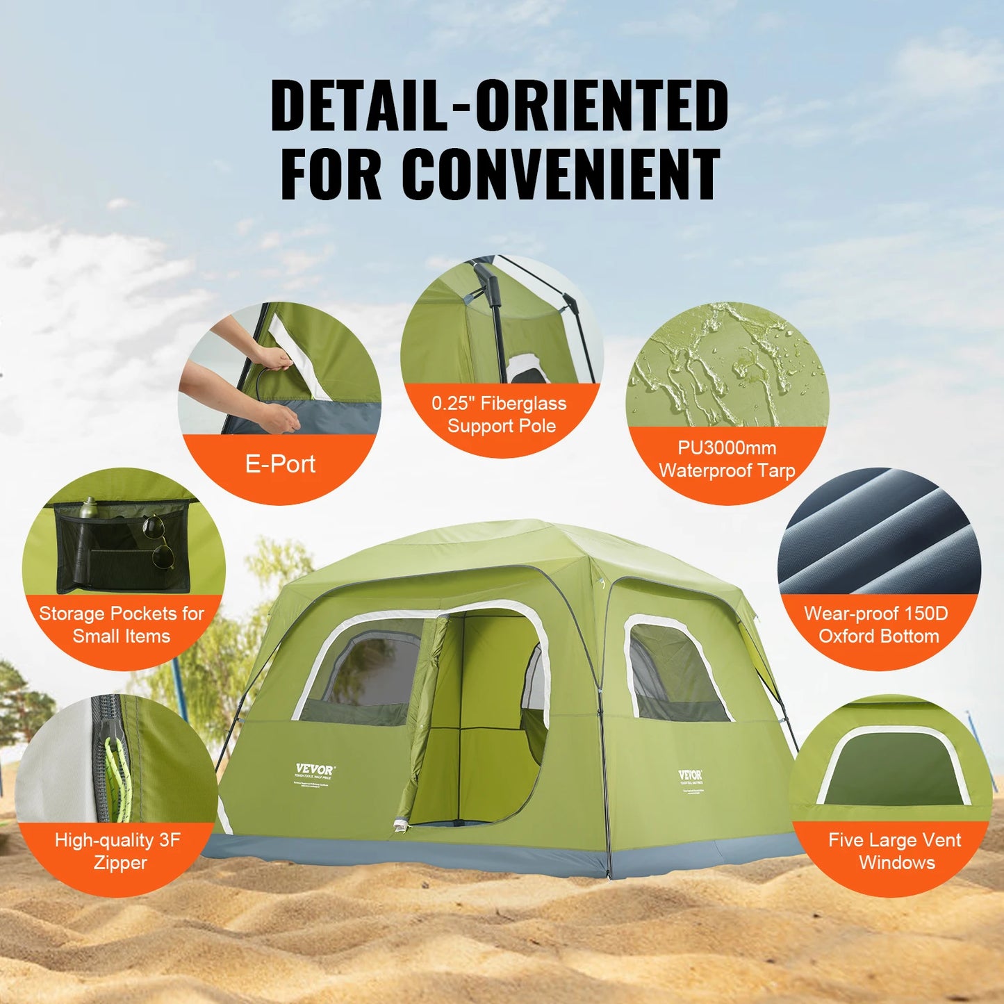 VEVOR 6 Person Waterproof Outdoor Camping Tent