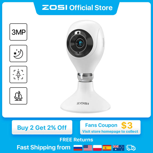 ZOSI 2K Indoor WiFi Home Security Camera with 2-Way Audio Cloud & SD Card Storage